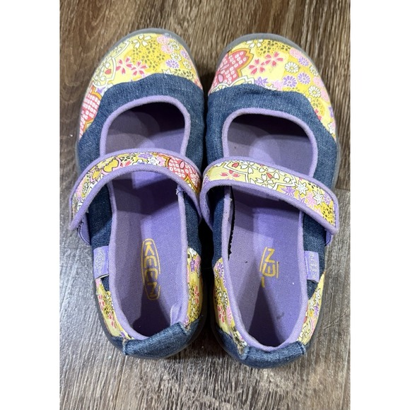 Keen Kids Harvest Mary Jane's Denim Floral Size 1 Slip On Patchwork - Picture 2 of 4